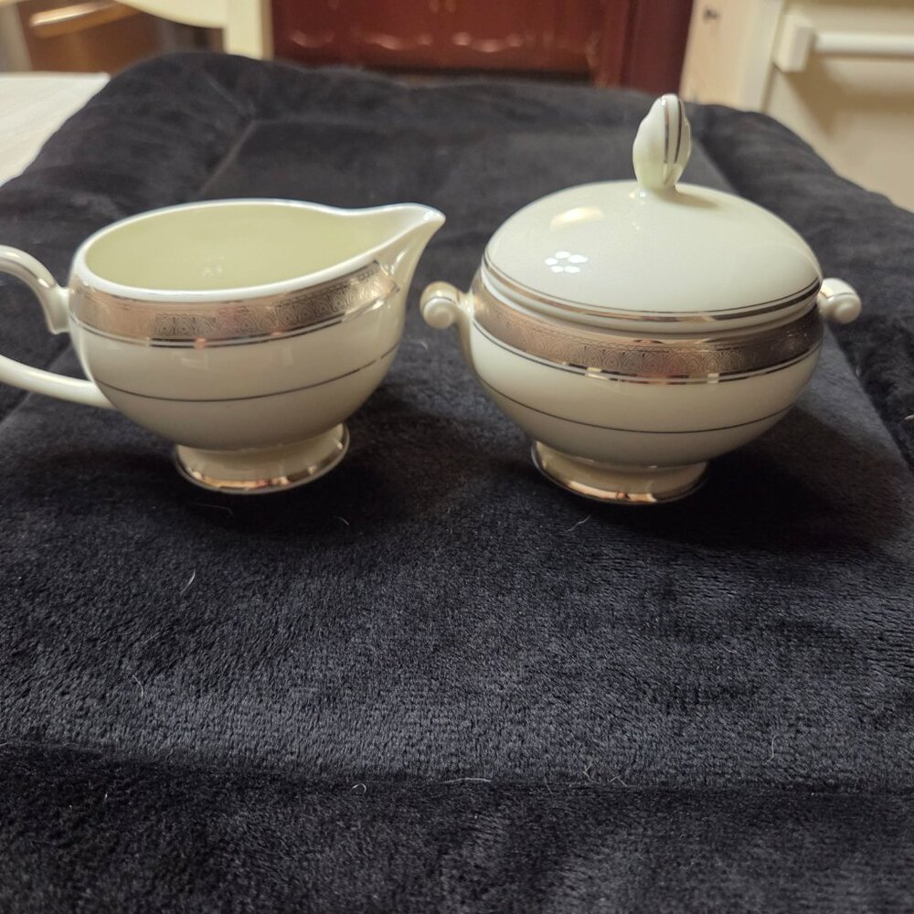 MIKASA PALATIAL PLATINUM    SUGAR BOWL AND CREAMER